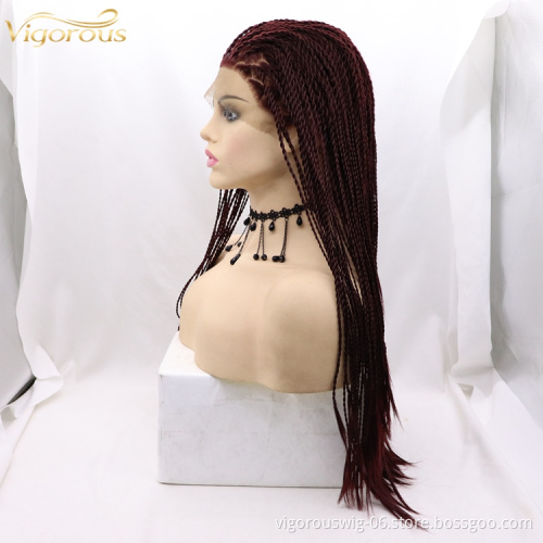 Vigorous braid long bug black wholesale cheap heat resistente synthetic wig with lace front